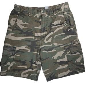 Mens 32 Y2K Vintage Bugle Boy Green Camouflage Cargo Shorts Button Fly